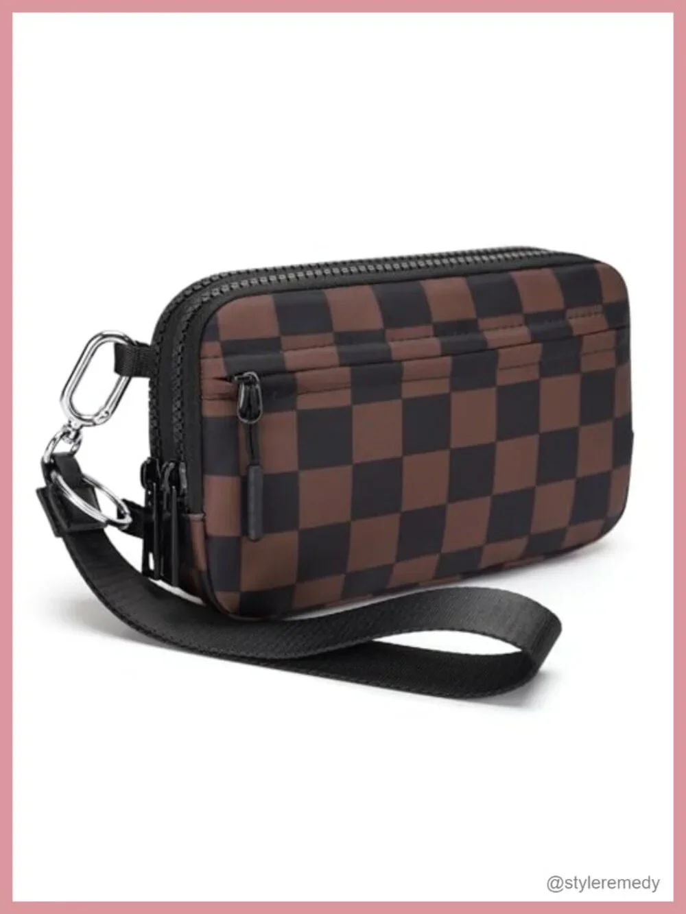 FODOKO Women RFID Wristlet Wallet Crossbody 4 Zippers Checkered Nylon
